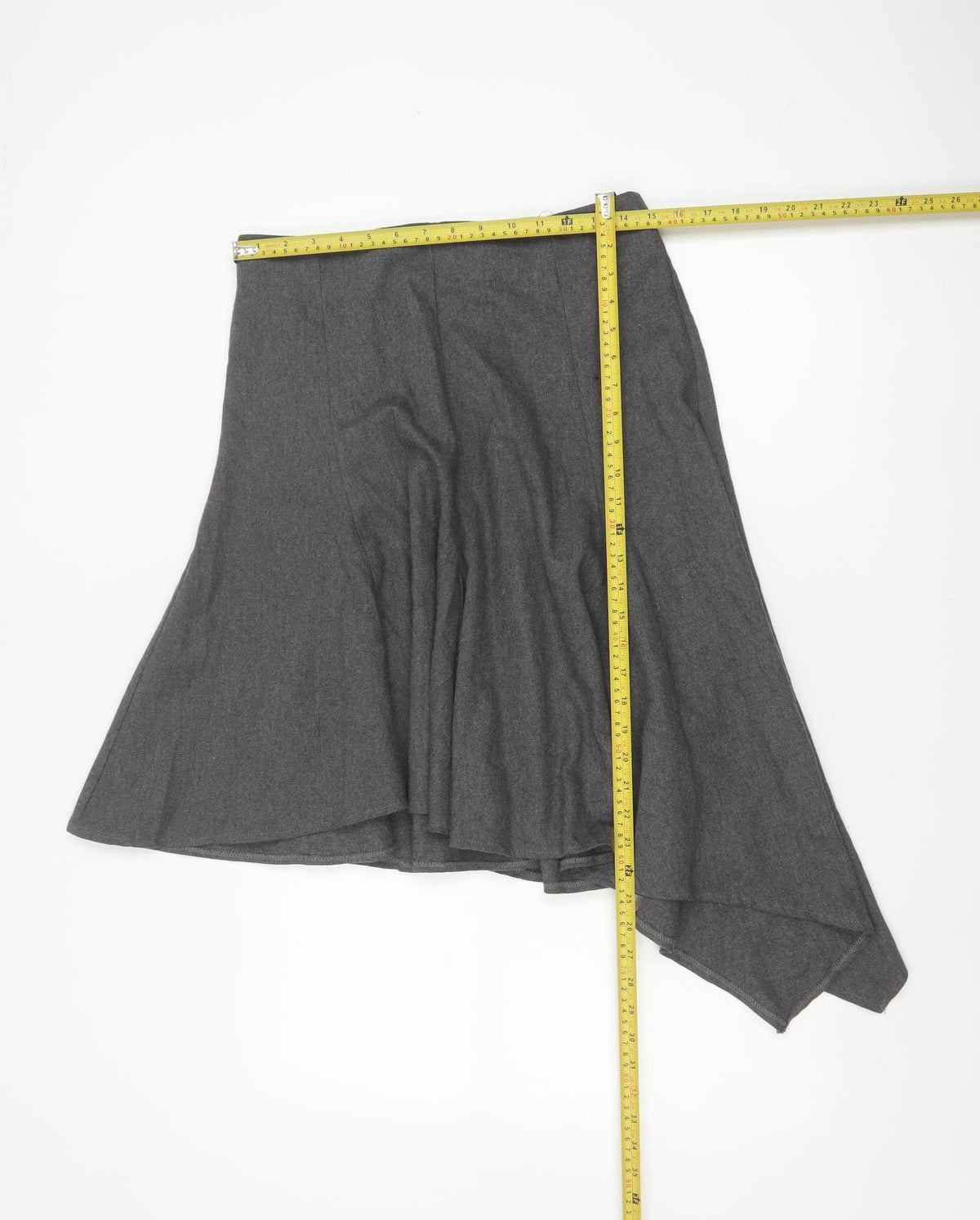 Topshop Women Grey UK 10 Asymmetric Flare Midi Wool Blend Skirt