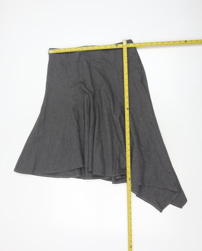 Topshop Women Grey UK 10 Asymmetric Flare Midi Wool Blend Skirt