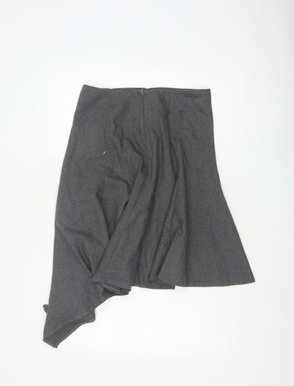 Topshop Women Grey UK 10 Asymmetric Flare Midi Wool Blend Skirt