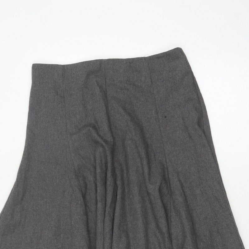 Topshop Women Grey UK 10 Asymmetric Flare Midi Wool Blend Skirt