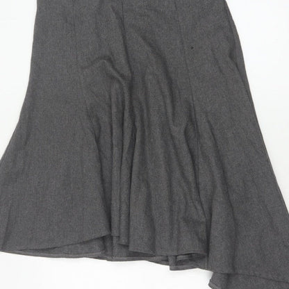 Topshop Women Grey UK 10 Asymmetric Flare Midi Wool Blend Skirt