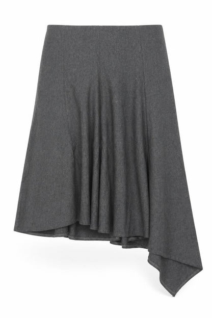 Topshop Women Grey UK 10 Asymmetric Flare Midi Wool Blend Skirt
