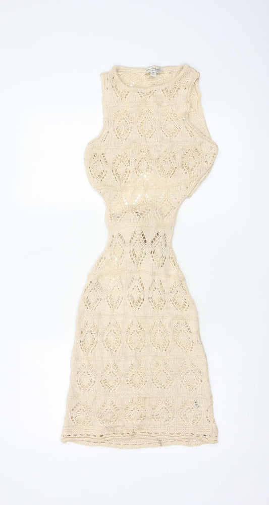 Miss Selfridge Women Beige S Long Knit Sheath Bohemian Dress