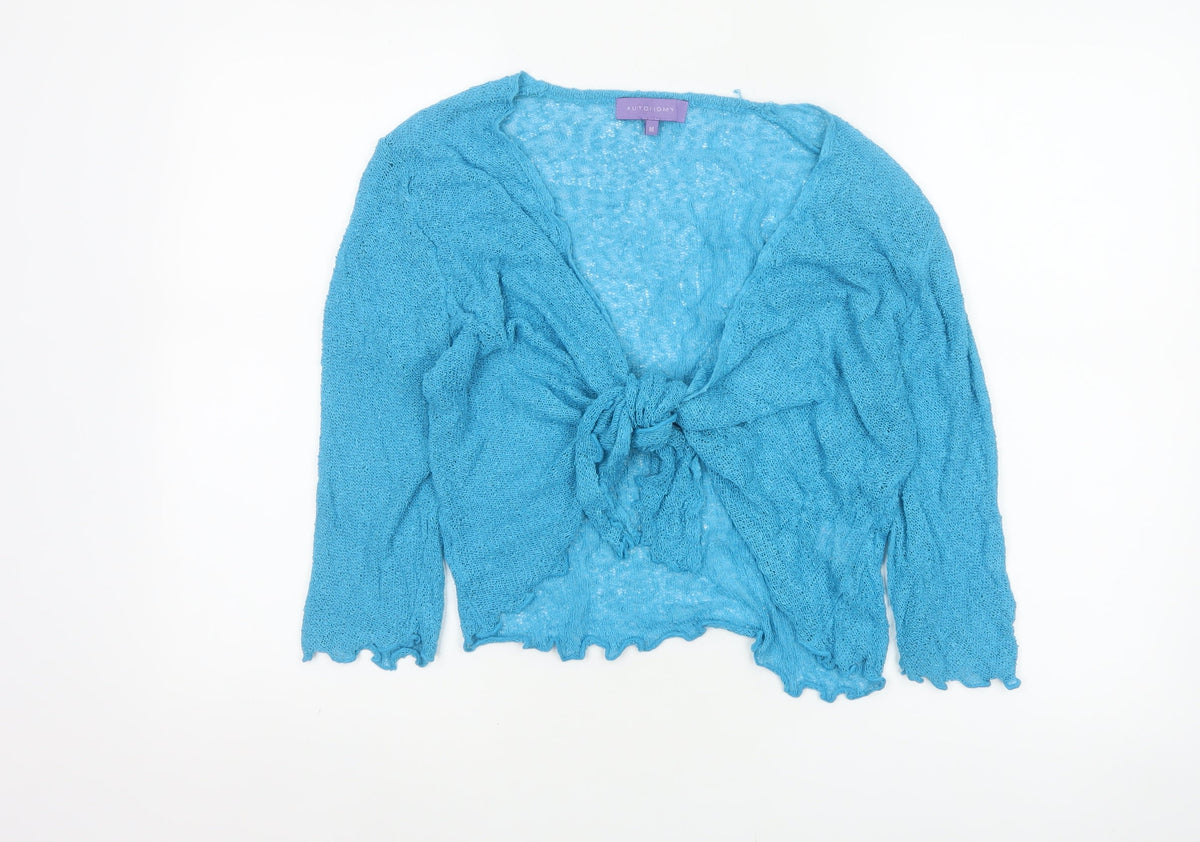Autonomy Women's Blue M Open Knit Tie Front Cardigan Long Sleeve