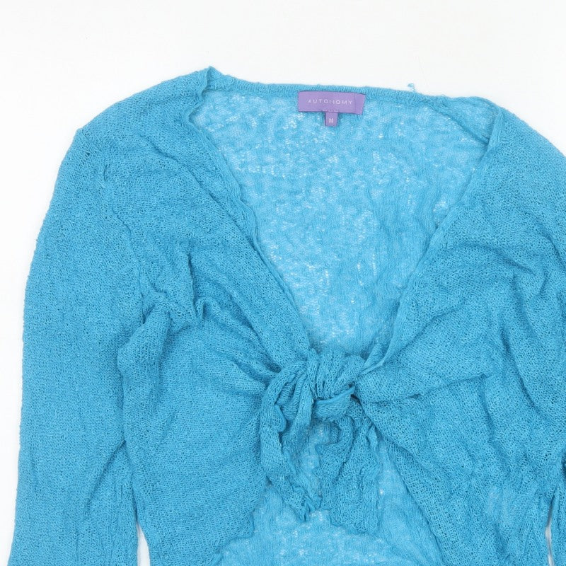 Autonomy Women's Blue M Open Knit Tie Front Cardigan Long Sleeve
