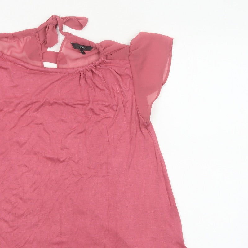 Next Women Pink UK 10 Flutter Sleeve Tie Back Jersey Blouse
