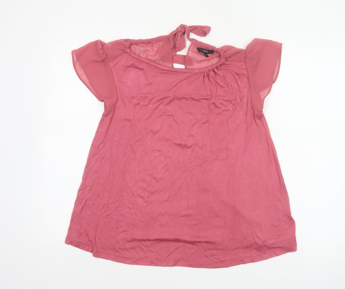 Next Women Pink UK 10 Flutter Sleeve Tie Back Jersey Blouse