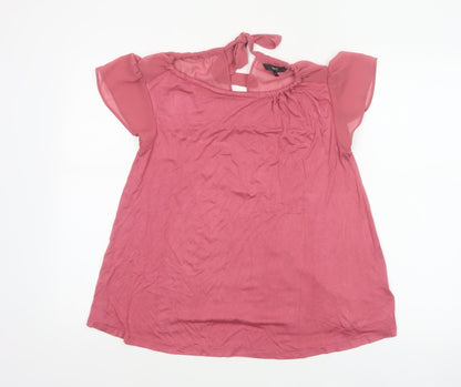Next Women Pink UK 10 Flutter Sleeve Tie Back Jersey Blouse