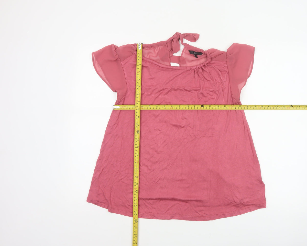 Next Women Pink UK 10 Flutter Sleeve Tie Back Jersey Blouse