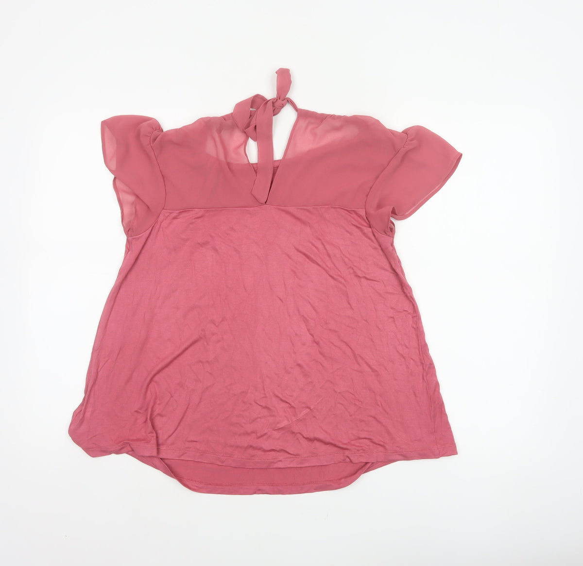 Next Women Pink UK 10 Flutter Sleeve Tie Back Jersey Blouse