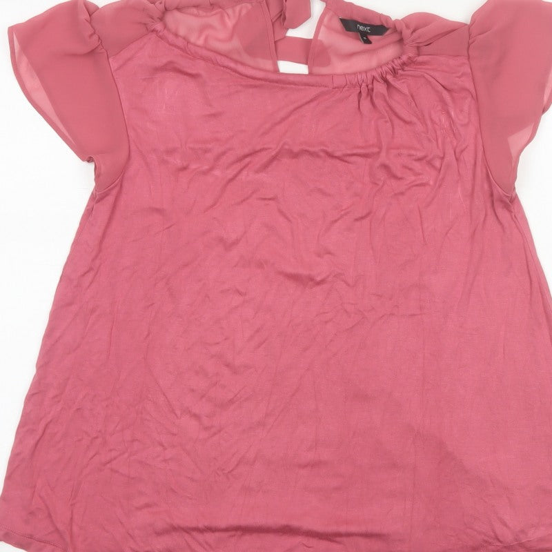 Next Women Pink UK 10 Flutter Sleeve Tie Back Jersey Blouse
