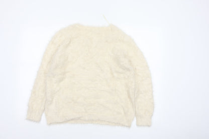 M&S Women Ivory UK 14 Cat Face Sequin Fuzzy Knit Pullover Jumper