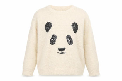 M&S Women Ivory UK 14 Cat Face Sequin Fuzzy Knit Pullover Jumper
