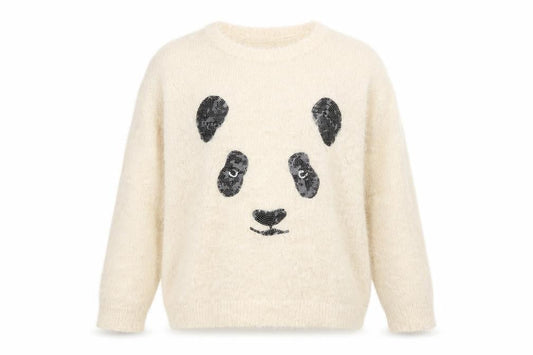 M&S Women Ivory UK 14 Cat Face Sequin Fuzzy Knit Pullover Jumper