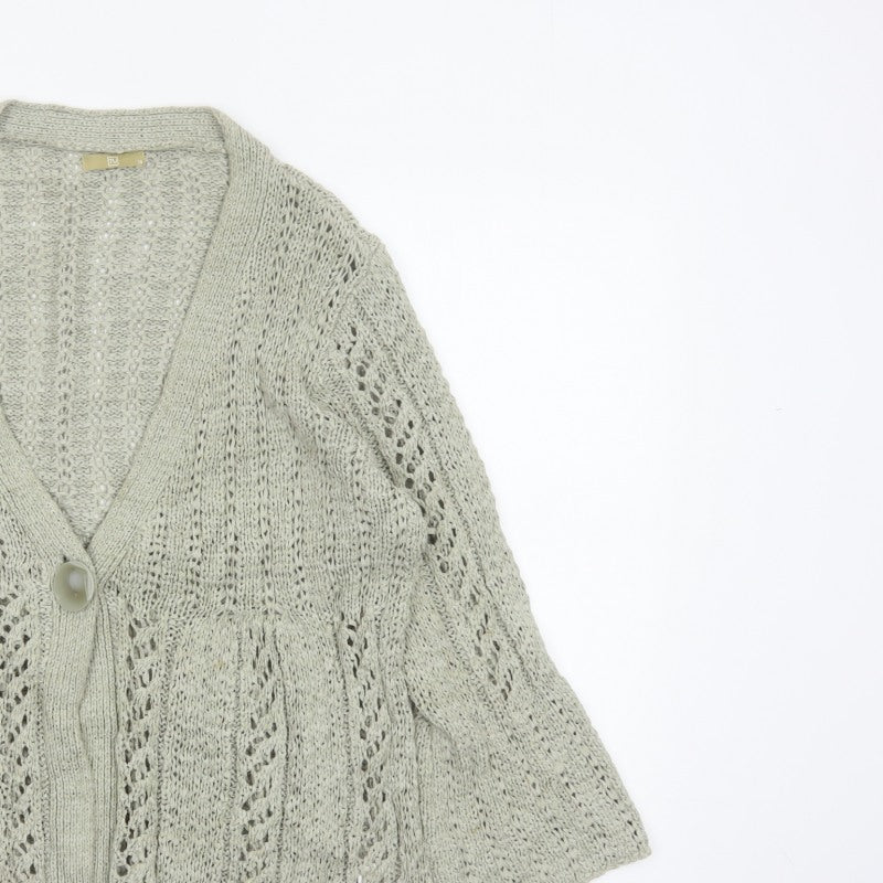 TU Women’s Beige Size 10 Open Knit V-Neck 3/4 Sleeve Cardigan