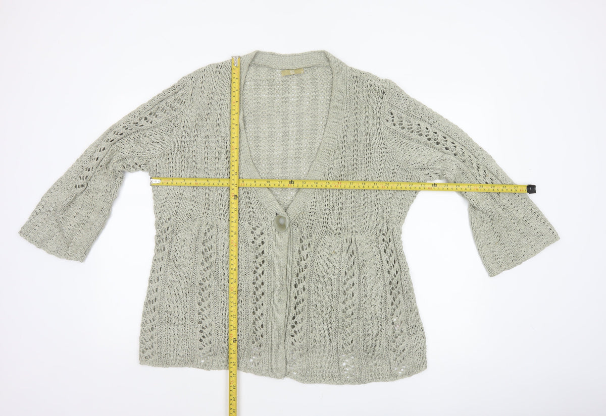 TU Women’s Beige Size 10 Open Knit V-Neck 3/4 Sleeve Cardigan