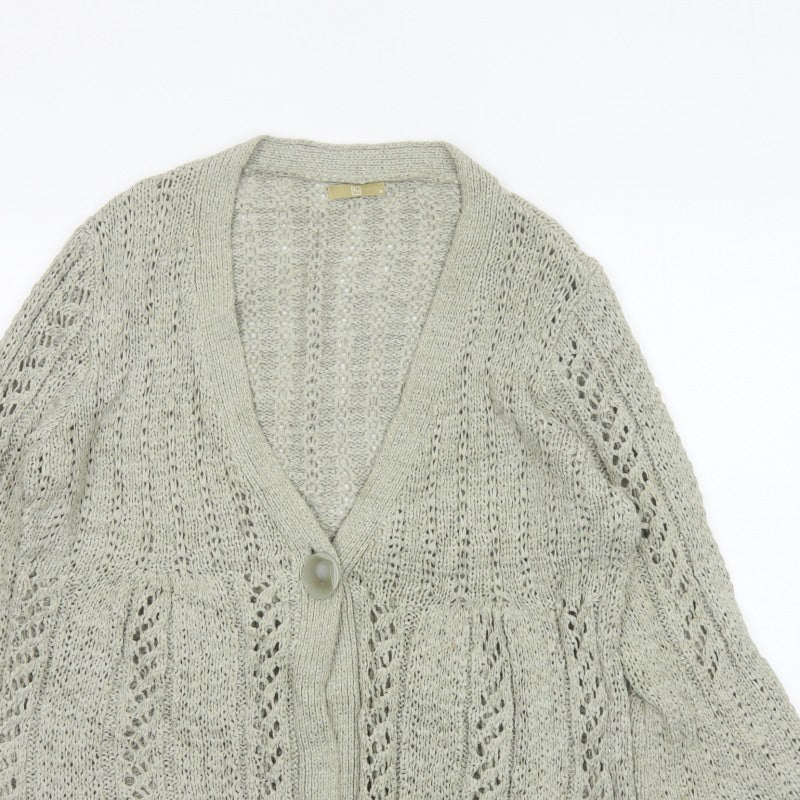 TU Women’s Beige Size 10 Open Knit V-Neck 3/4 Sleeve Cardigan
