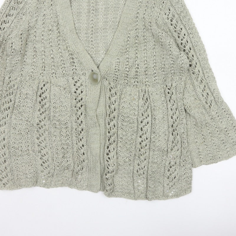 TU Women’s Beige Size 10 Open Knit V-Neck 3/4 Sleeve Cardigan