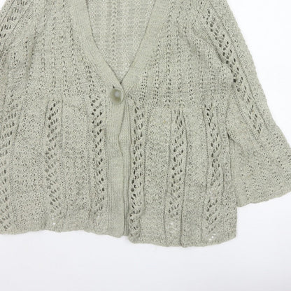 TU Women’s Beige Size 10 Open Knit V-Neck 3/4 Sleeve Cardigan
