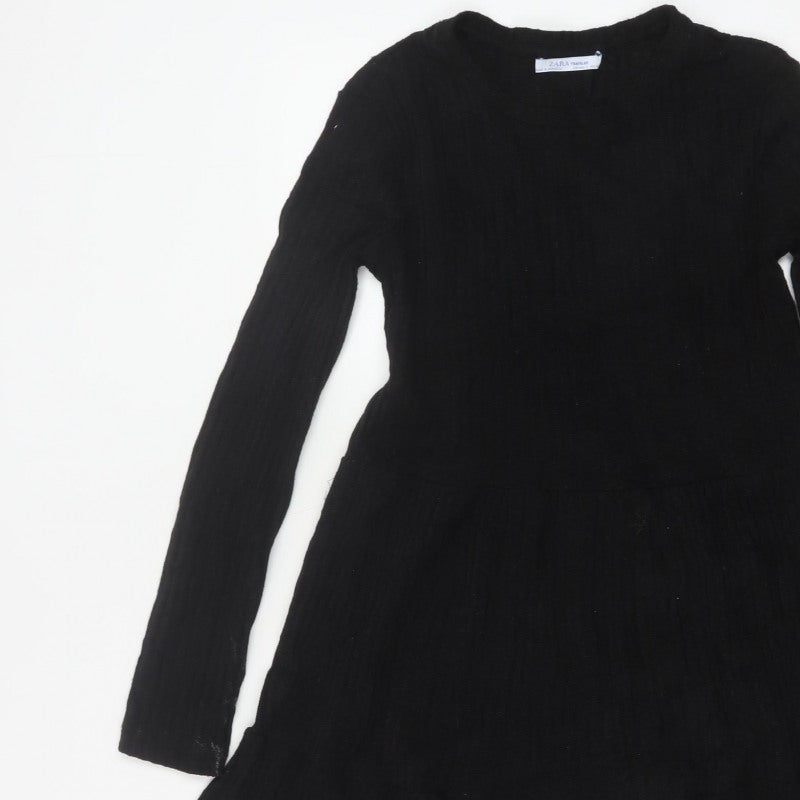 Zara Trafaluc Women Black S Fit & Flare Rib Knit Long Sleeve Dress