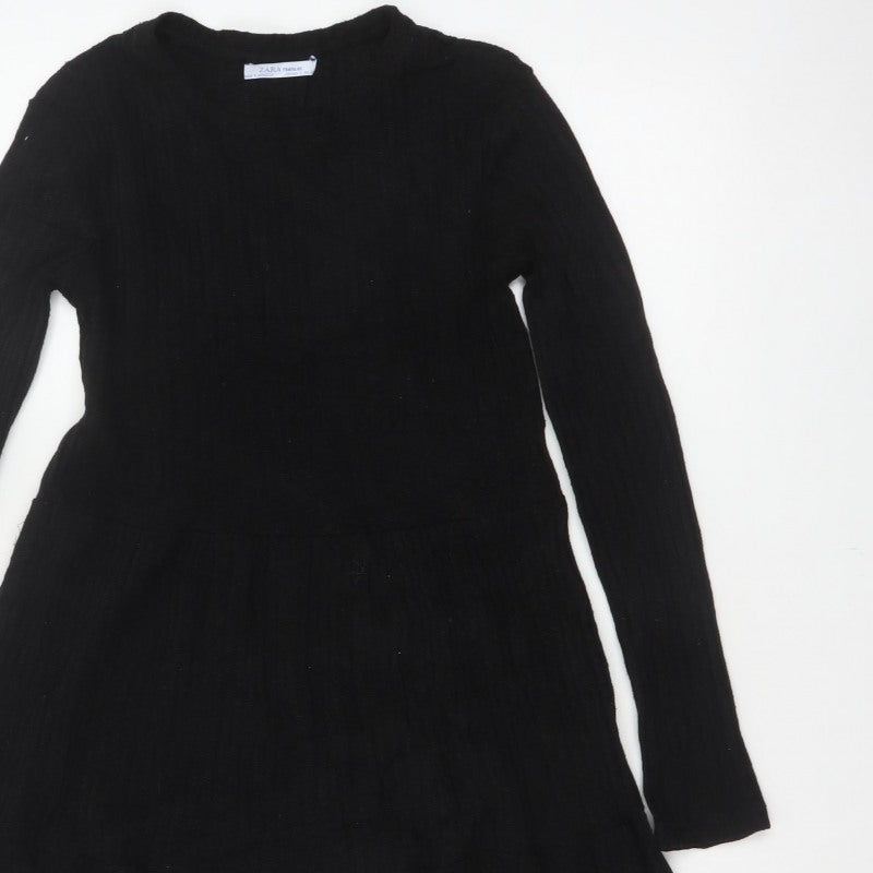 Zara Trafaluc Women Black S Fit & Flare Rib Knit Long Sleeve Dress