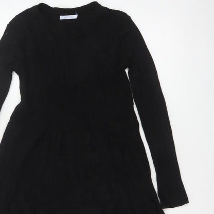 Zara Trafaluc Women Black S Fit & Flare Rib Knit Long Sleeve Dress