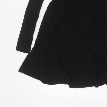 Zara Trafaluc Women Black S Fit & Flare Rib Knit Long Sleeve Dress
