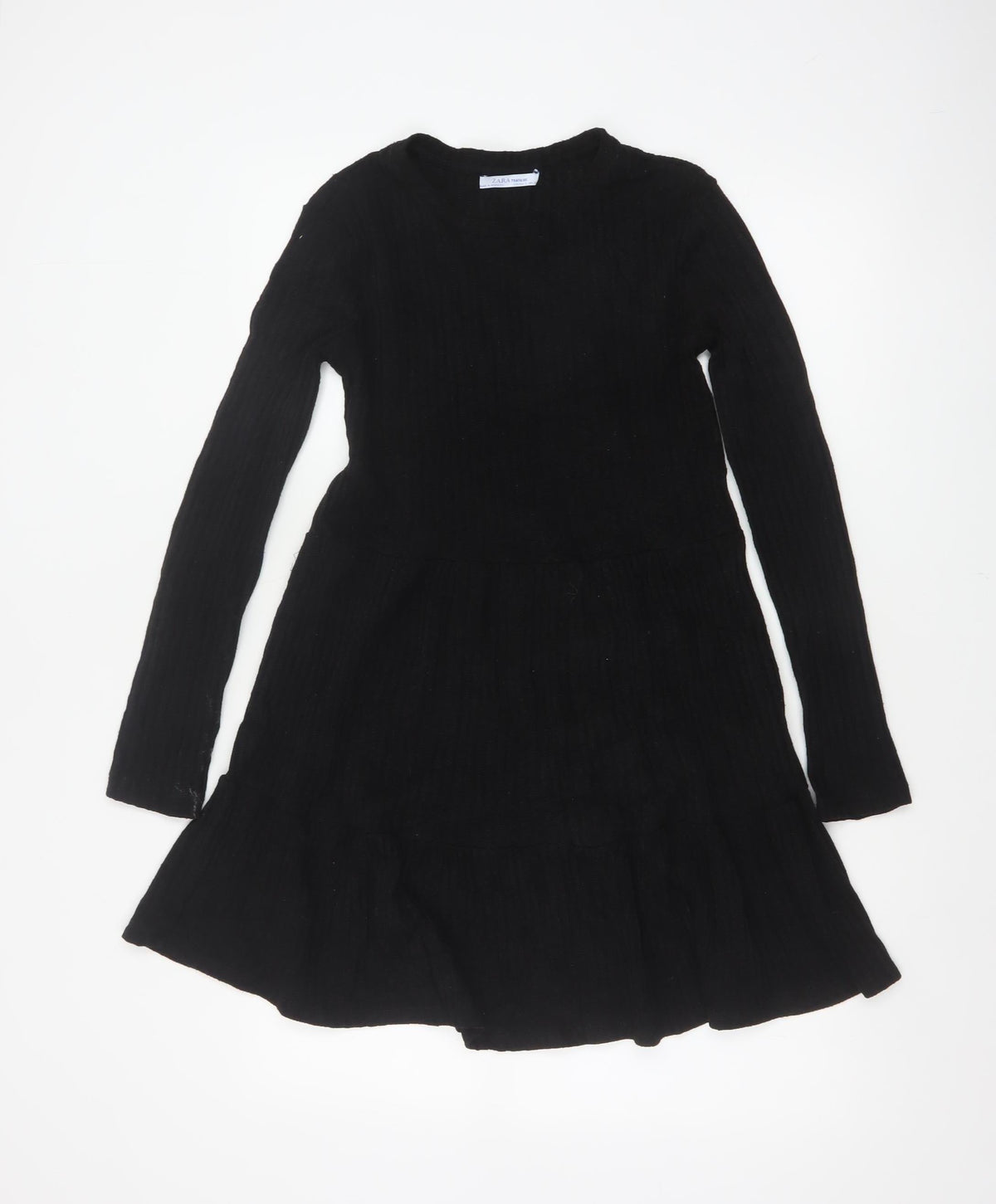 Zara Trafaluc Women Black S Fit & Flare Rib Knit Long Sleeve Dress