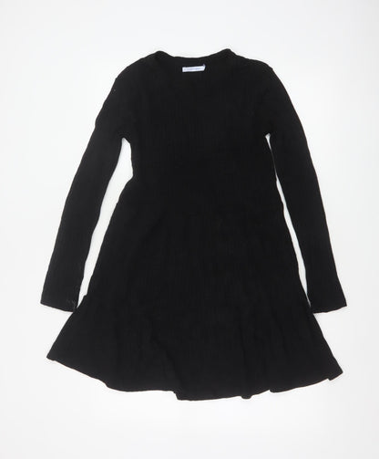 Zara Trafaluc Women Black S Fit & Flare Rib Knit Long Sleeve Dress