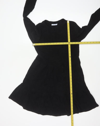 Zara Trafaluc Women Black S Fit & Flare Rib Knit Long Sleeve Dress