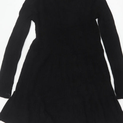 Zara Trafaluc Women Black S Fit & Flare Rib Knit Long Sleeve Dress