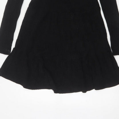 Zara Trafaluc Women Black S Fit & Flare Rib Knit Long Sleeve Dress