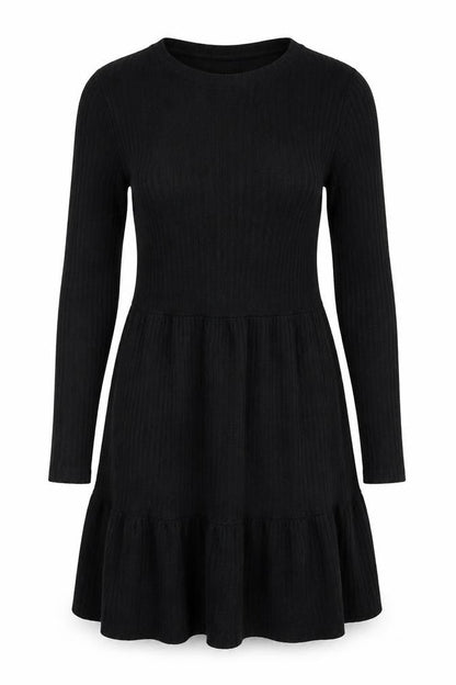Zara Trafaluc Women Black S Fit & Flare Rib Knit Long Sleeve Dress