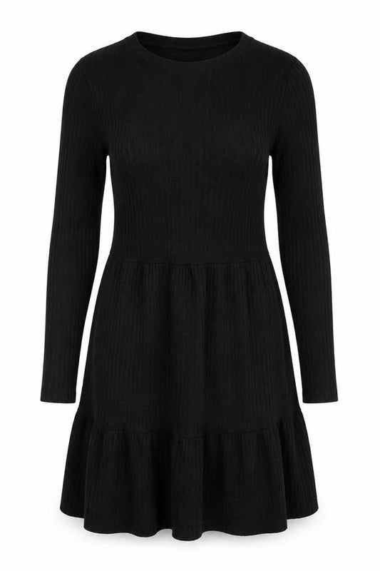 Zara Trafaluc Women Black S Fit & Flare Rib Knit Long Sleeve Dress