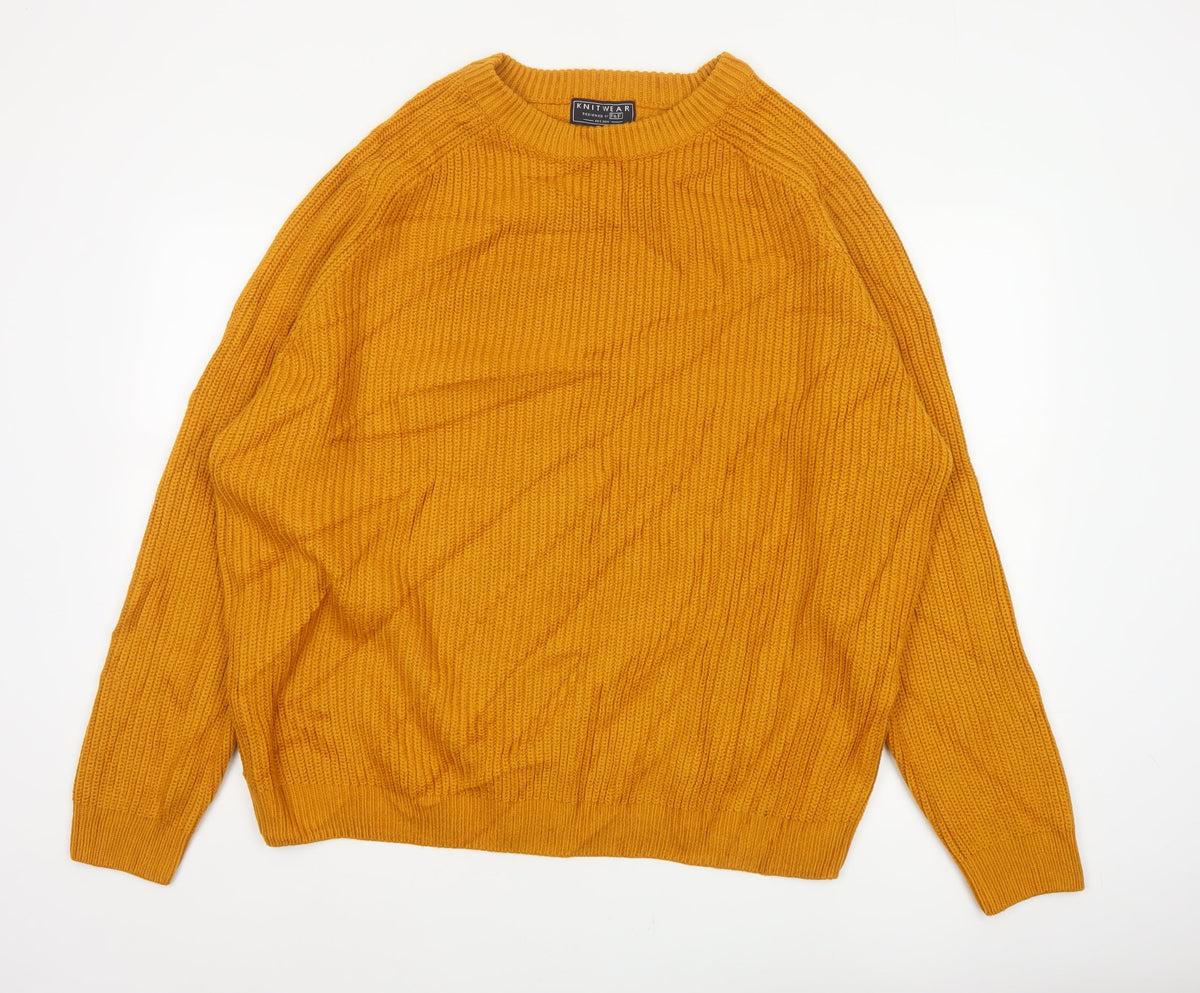 F&F Men’s Orange 3XL Chunky Knit Crew Neck Pullover Jumper