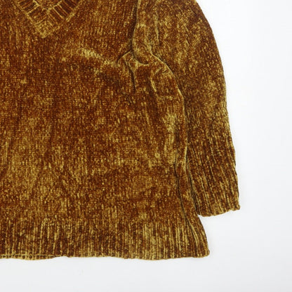 Zara Knit Women’s Brown L V-Neck Chenille Pullover Jumper