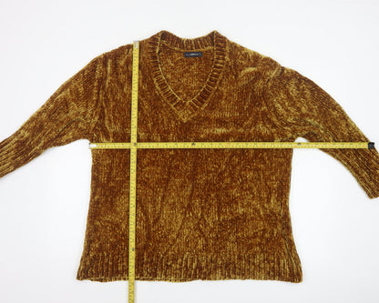 Zara Knit Women’s Brown L V-Neck Chenille Pullover Jumper