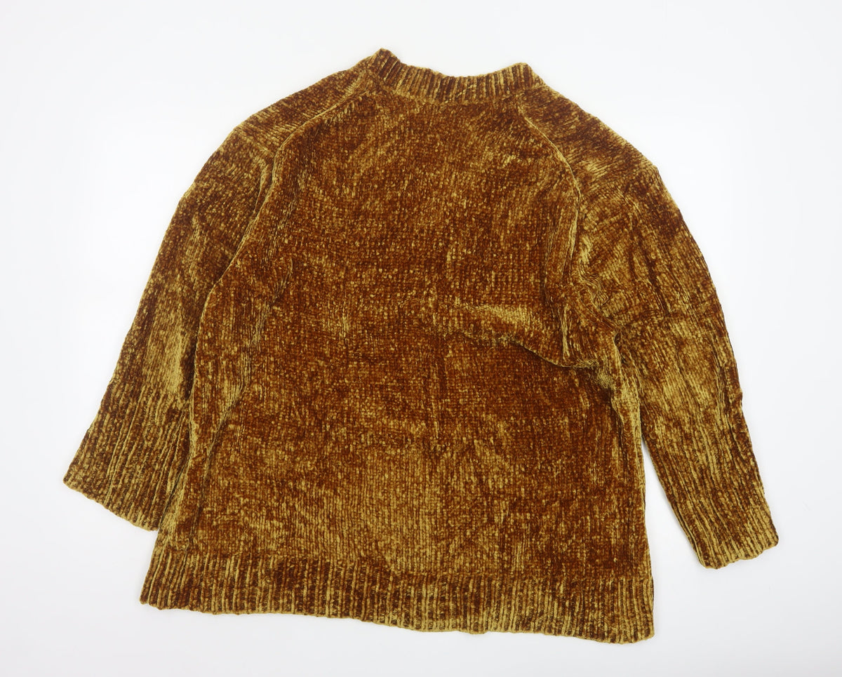 Zara Knit Women’s Brown L V-Neck Chenille Pullover Jumper