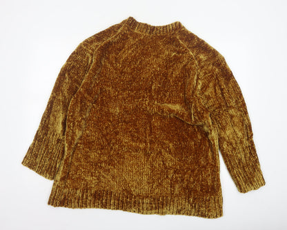 Zara Knit Women’s Brown L V-Neck Chenille Pullover Jumper