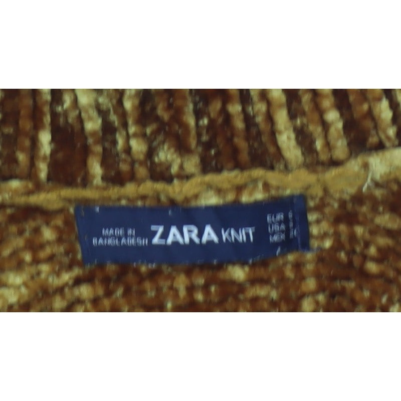 Zara Knit Women’s Brown L V-Neck Chenille Pullover Jumper