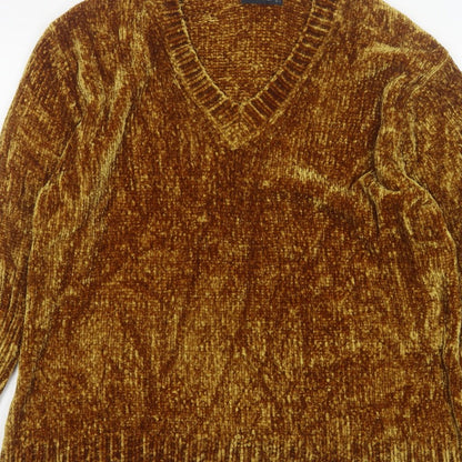 Zara Knit Women’s Brown L V-Neck Chenille Pullover Jumper