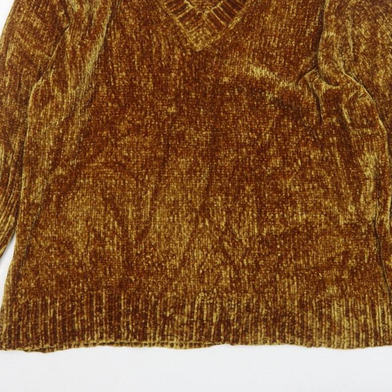 Zara Knit Women’s Brown L V-Neck Chenille Pullover Jumper