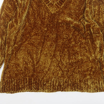 Zara Knit Women’s Brown L V-Neck Chenille Pullover Jumper