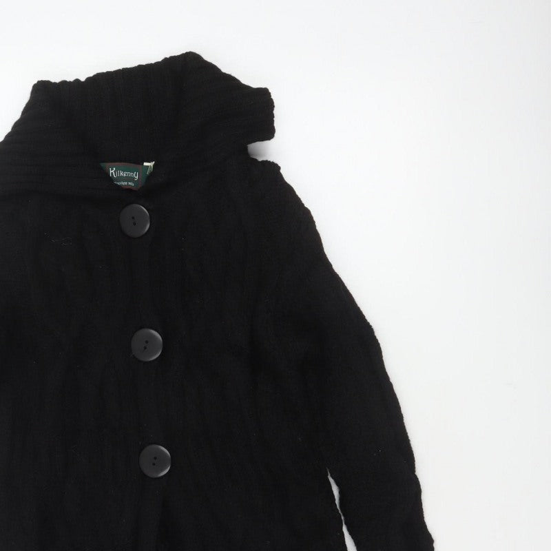Kilkenny Woollen Mills Women Black M 10 Merino Wool Cable Knit Cardigan