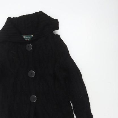 Kilkenny Woollen Mills Women Black M 10 Merino Wool Cable Knit Cardigan