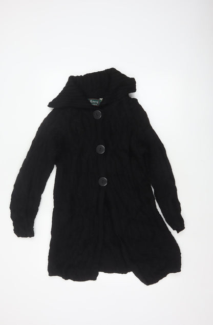 Kilkenny Woollen Mills Women Black M 10 Merino Wool Cable Knit Cardigan
