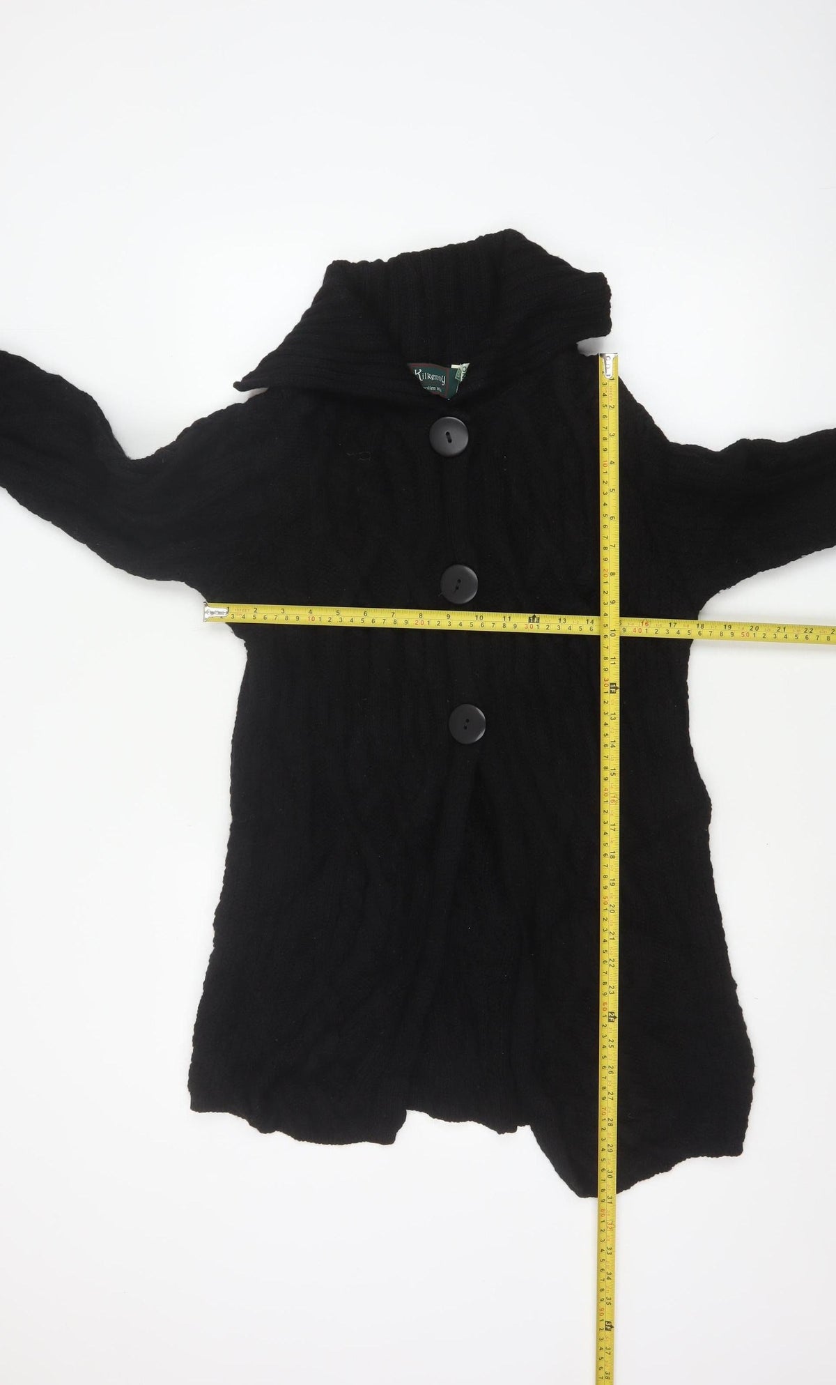 Kilkenny Woollen Mills Women Black M 10 Merino Wool Cable Knit Cardigan