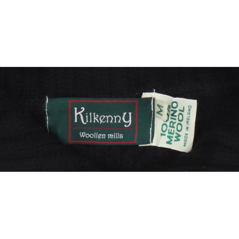 Kilkenny Woollen Mills Women Black M 10 Merino Wool Cable Knit Cardigan