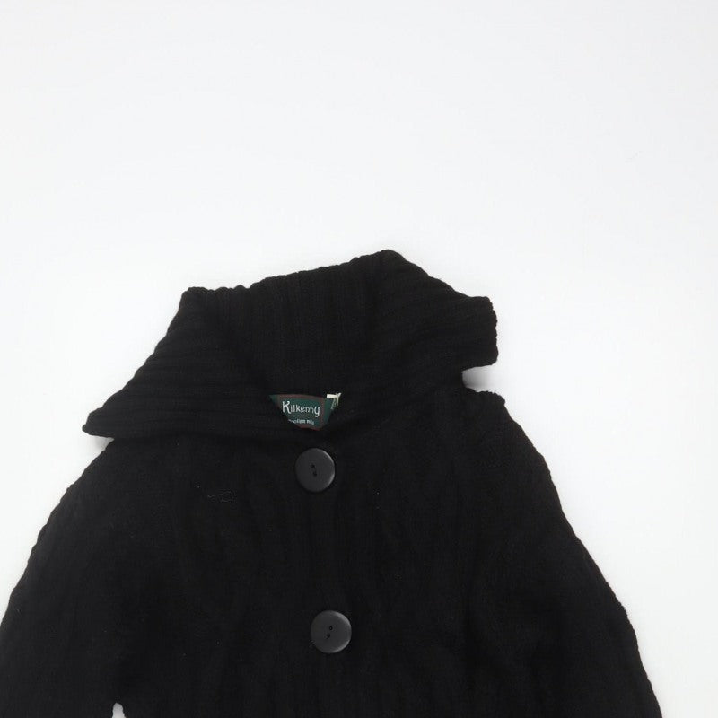 Kilkenny Woollen Mills Women Black M 10 Merino Wool Cable Knit Cardigan