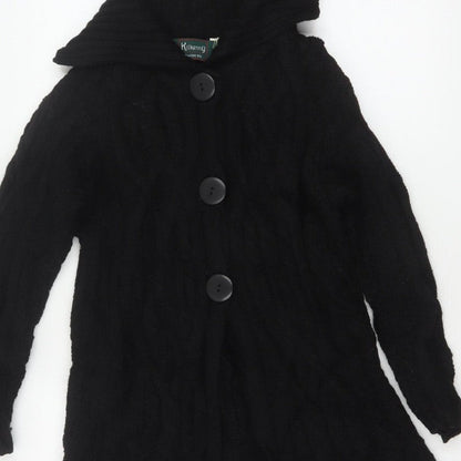 Kilkenny Woollen Mills Women Black M 10 Merino Wool Cable Knit Cardigan